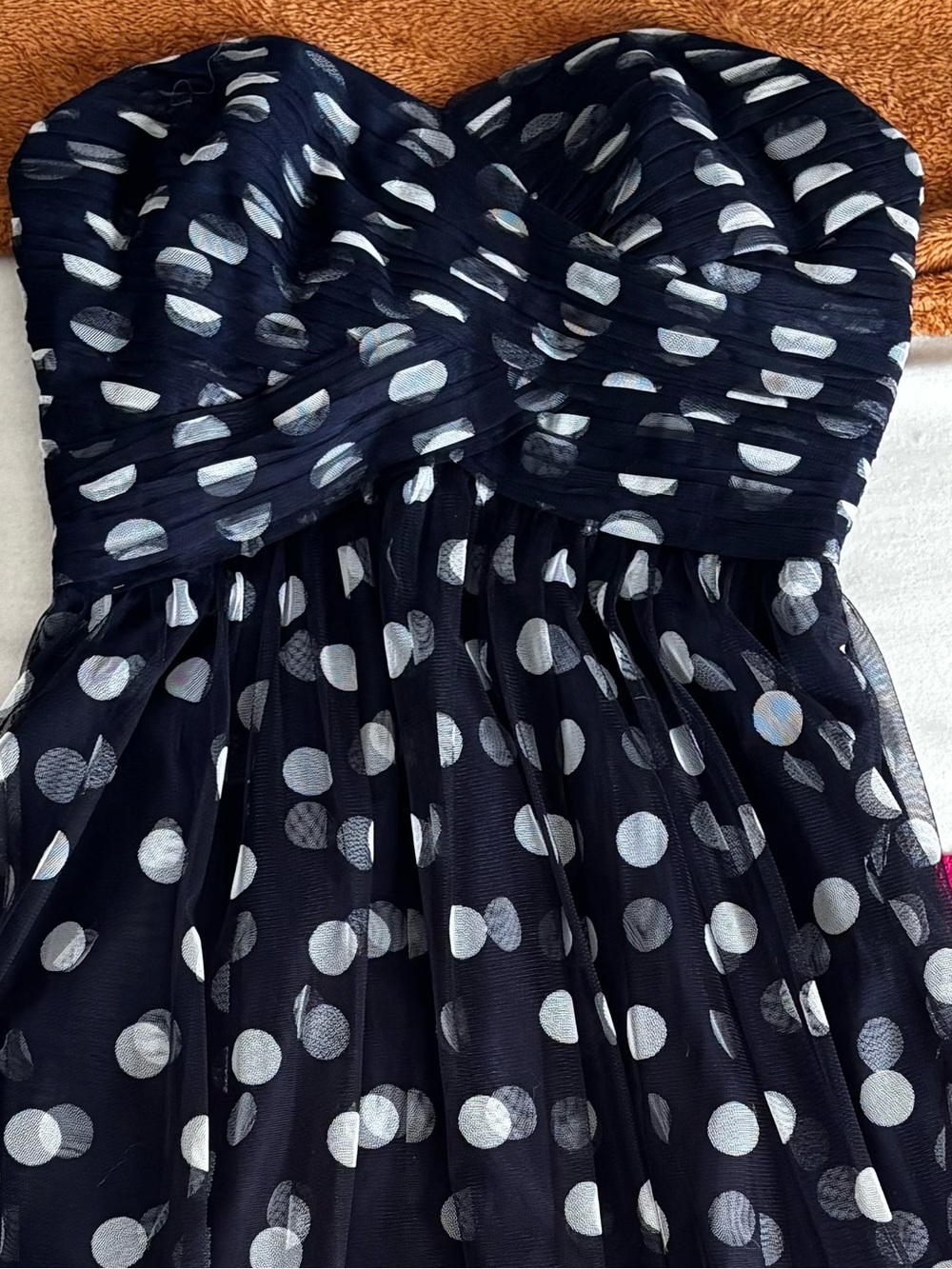 Ralph Lauren Navy Strapless Polka Dot Party Dress